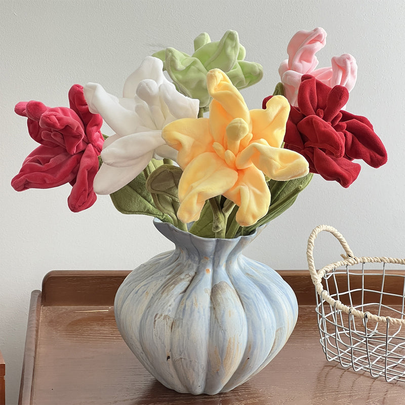 Single Stem Faux Lily Flower, 17" Tall with 6.5" Bloom, Fluffy Fabric Stems for Home Decor, Weddings & Events