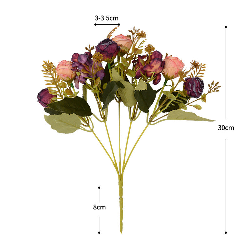 Artificial Rose Bush with 6 Blooms, 12" Tall, Faux Silk Flowers, Wedding, Home Decor, Office, Outdoor