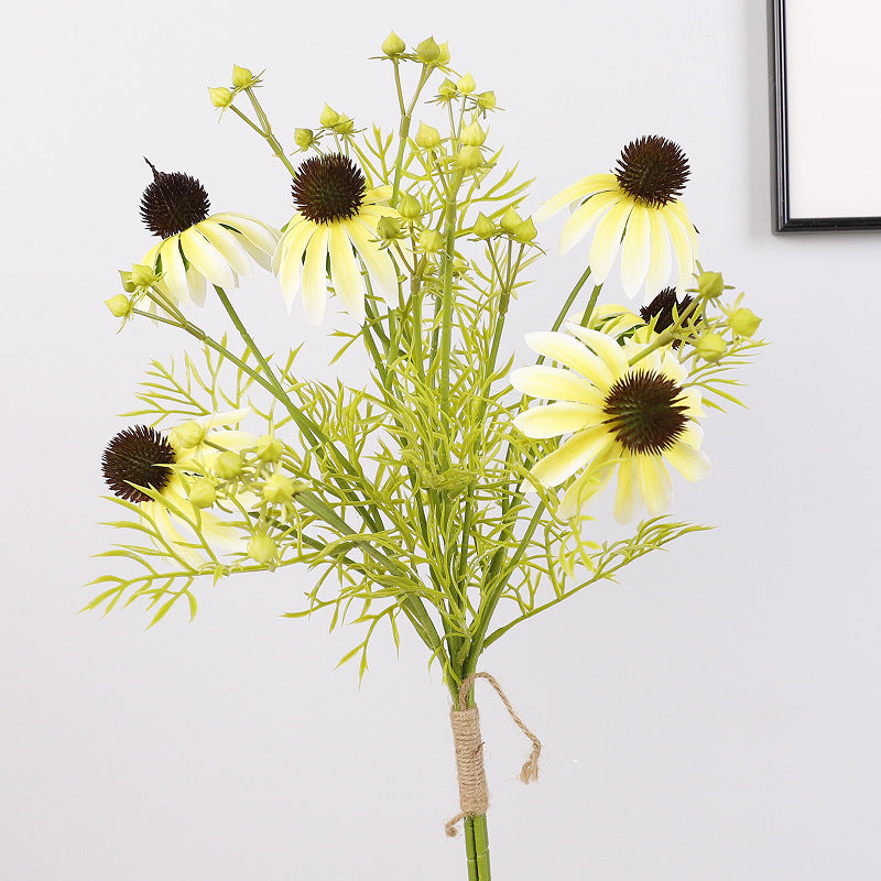 Artificial Echinacea Bouquet, 6 Coneflower Heads on 4 Bendable Stems, Faux Silk & Plastic, for Weddings & Home Decor