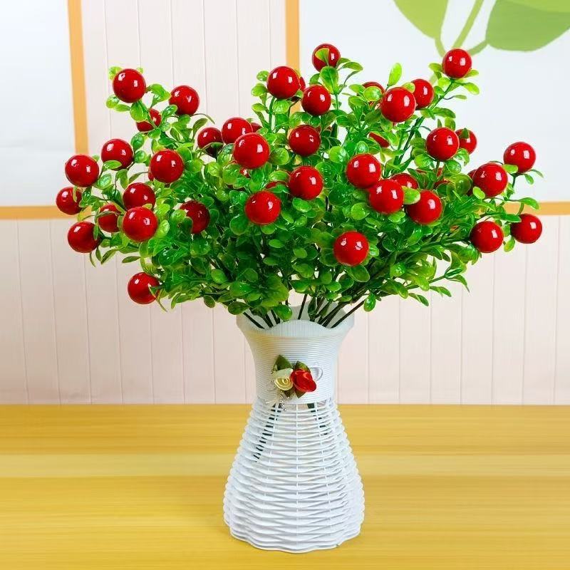 Artificial Wild Berry Bush, Red & Yellow Faux Fruit Stem Pick, Mixed Material, Vase Filler for Home, Wedding & Office Decor