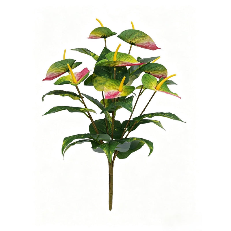 22" Artificial Anthurium Bush with 29 Blooms, Realistic Faux Red Flamingo Flower for Home Decor, Wedding, Office & Events