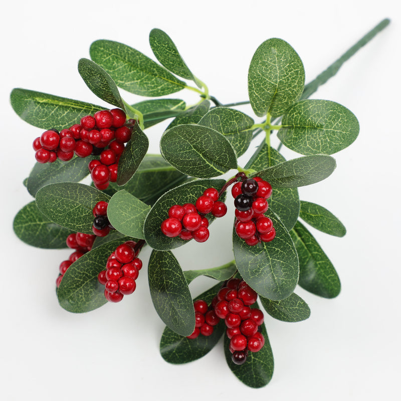 Artificial Red Berry Eucalyptus Stems, 11" Single Stem Faux Greenery, Perfect for Home Decor, Weddings, and Seasonal Arrangements