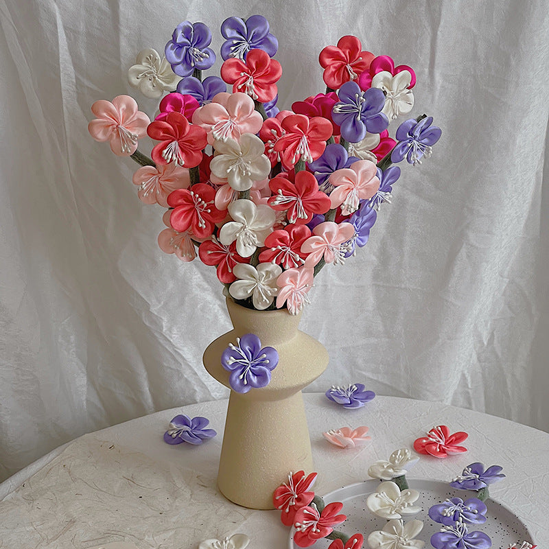 Artificial Plum Blossom Bouquet, Set of 10 Stems with 30 Blooms, 12" Tall Faux Silk Flowers for Wedding Centerpieces, Home Decor