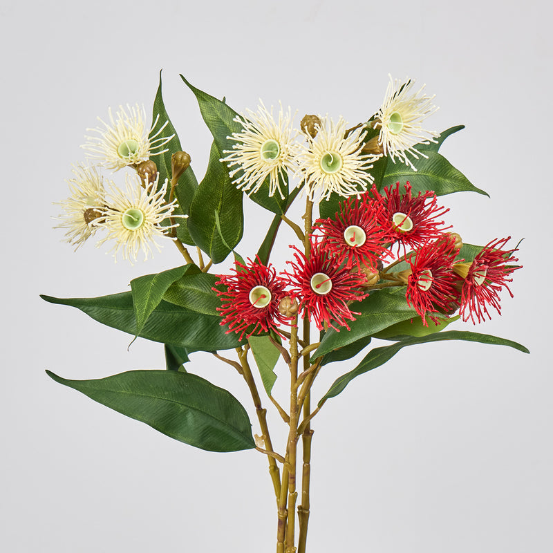 Single Stem Artificial Flower with 3 Blooms, Wild Grass & Eucalyptus, 19" Long, Perfect for Home Decor, Weddings & Events