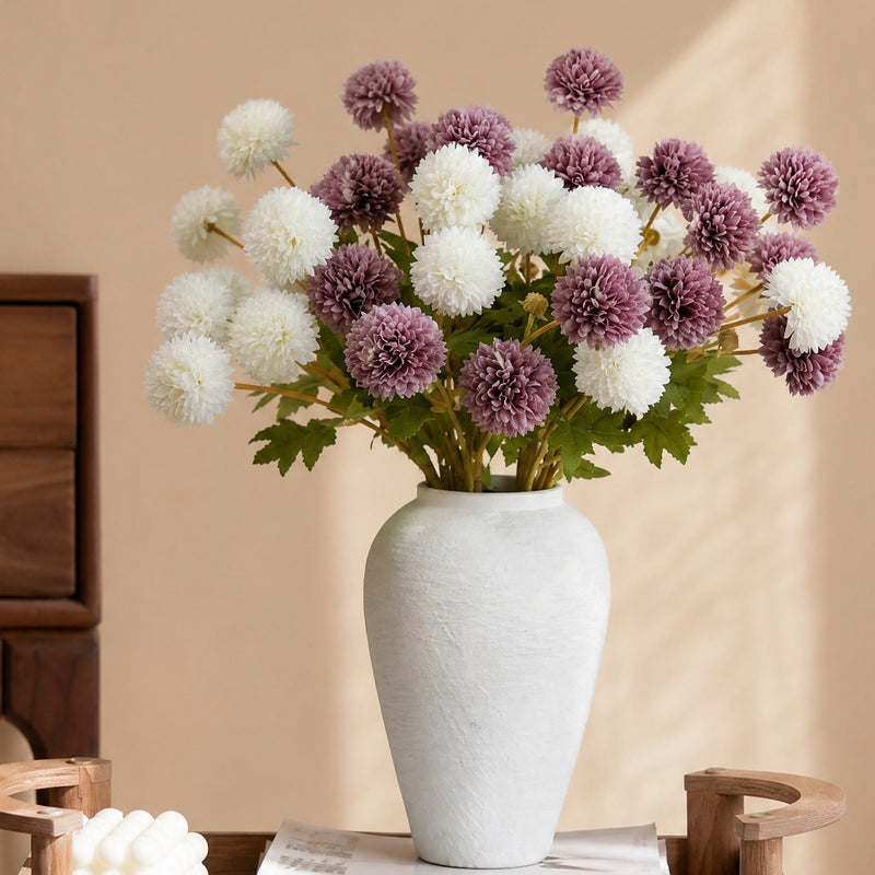 Autumn Dandelion & Chrysanthemum Bush, 4-Bloom Artificial Flower Arrangement for Home Decor, Weddings, and Events