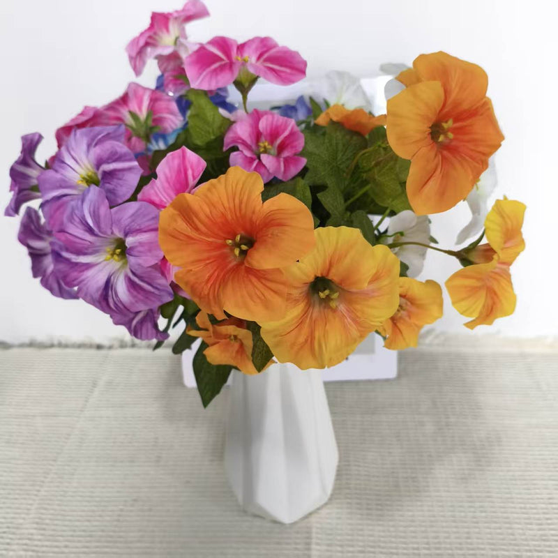 Artificial Morning Glory Bush with 10 Blooms, 16" Tall Silk-Like Faux Flowers for Weddings, Home Decor & Outdoor Use