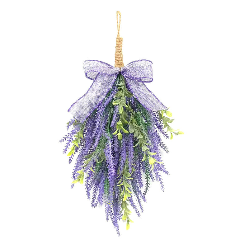 Artificial Lavender Bow Wall Hanging, Purple Faux Floral Door Swag for Home Decor, Holiday & Window Display