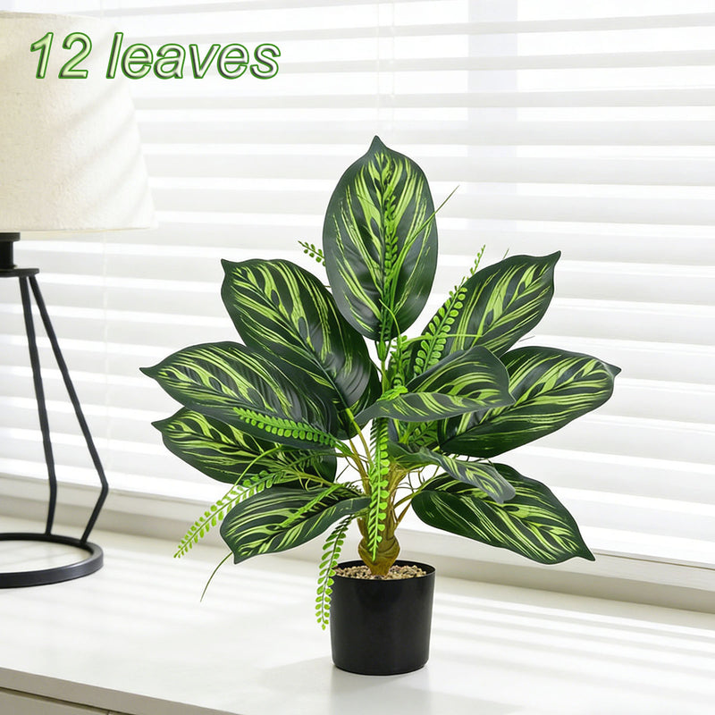 Artificial Golden Allusion Leaf Plant, 17" Tall Potted Faux Alocasia for Home Office Wedding Decor, Bendable Stems, No Maintenance