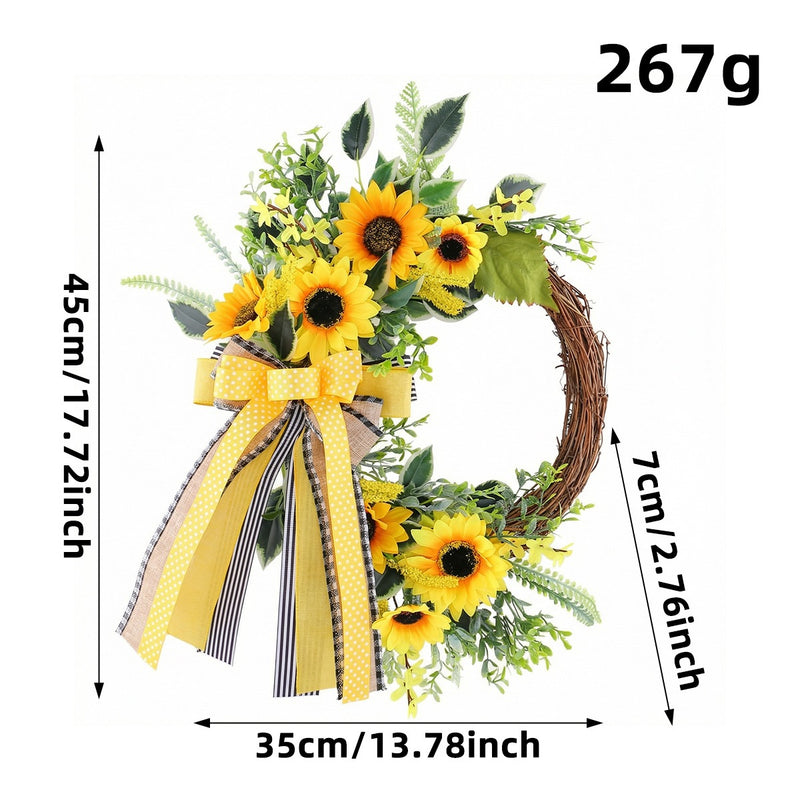 Sunflower Half Wreath with Bee Accents, 18" Autumn Floral Garland, Door Decoration