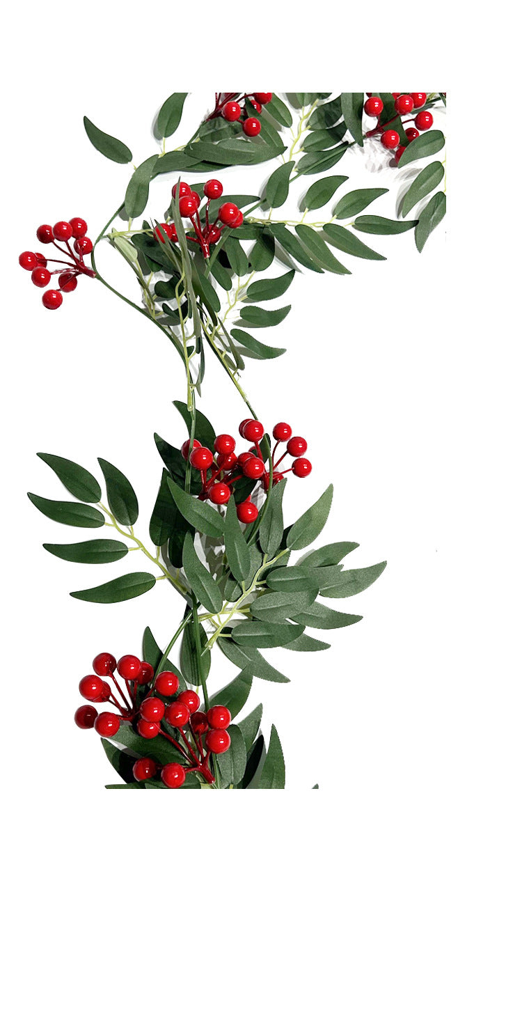 Artificial Willow Leaf Vine Garland with Red Berries, Set of 2 Trailing Vines, 79" Long, Christmas & Holiday Door Hanging Decor