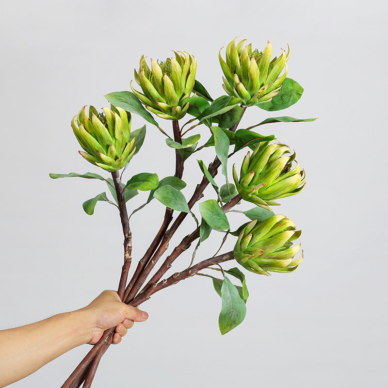 Artificial Protea King Single Stem, 25" Silk-Like Faux Flower for Wedding Centerpieces & Home Decor, Allergy-Friendly