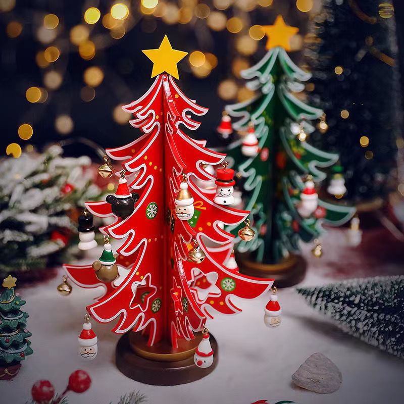 Ornement d'arbre de Noël en bois laqué à trois panneaux de 11 po en vrac en gros