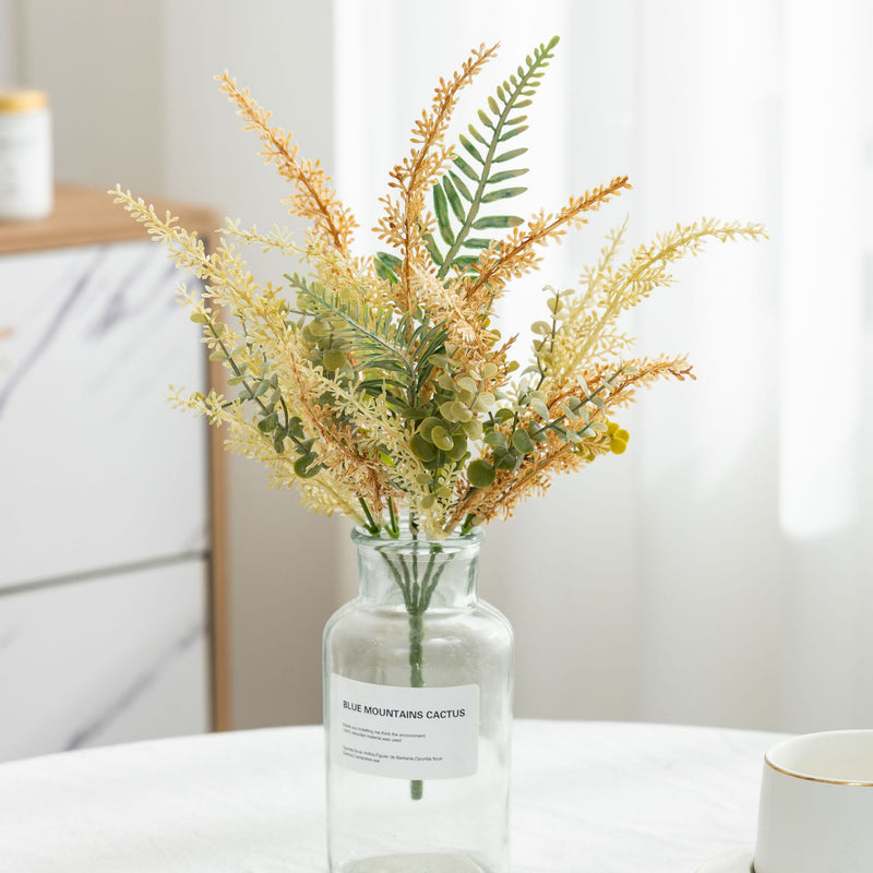 Artificial Eucalyptus & Fern Greenery Bush, Autumn Faux Foliage Stem, Mixed Material, for Vase, Wedding & Home Decor