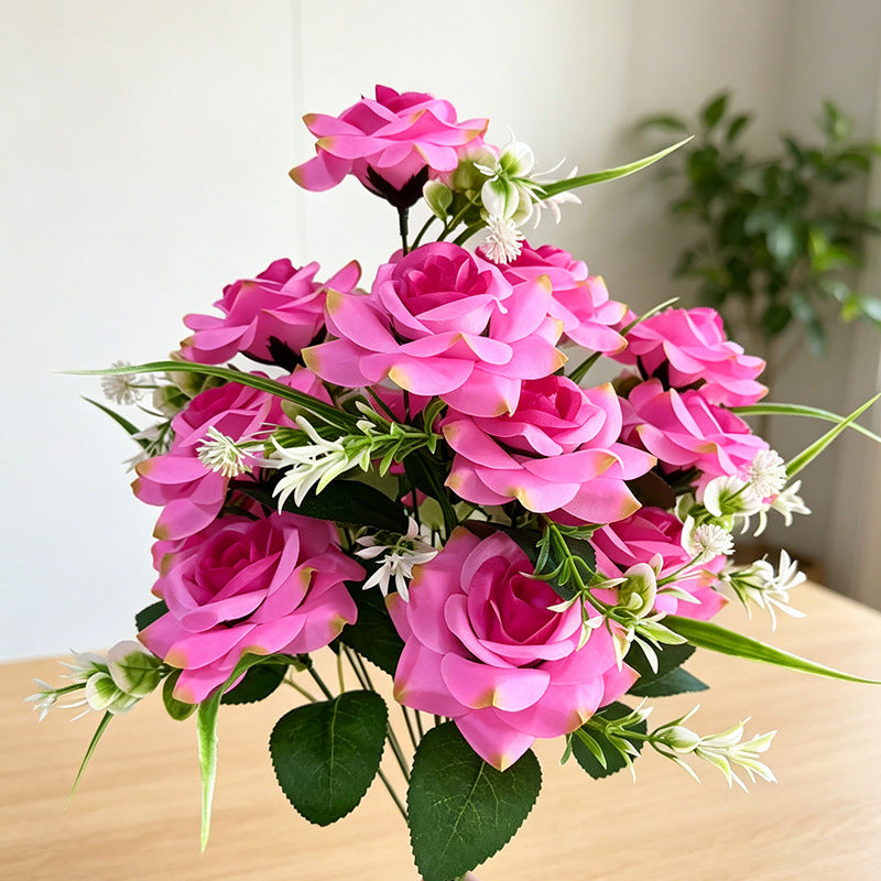 Artificial Rose Bush with 18 Blooms, Modern Style, 16" Tall, Perfect for Weddings, Home Decor, and Events