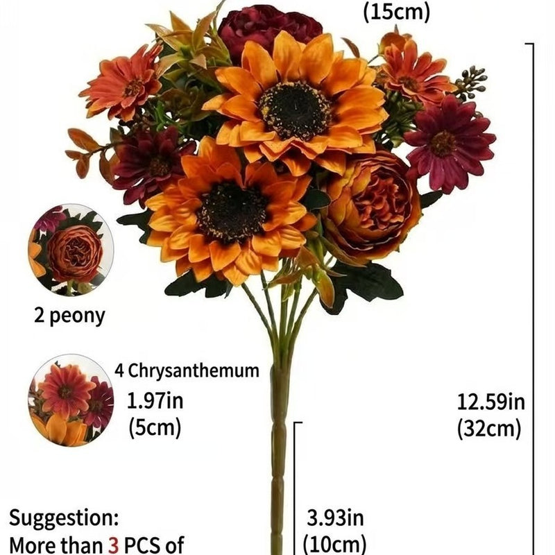 13" Artificial Sunflower Bush with 6 Blooms, Realistic Plastic Flowers for Home Decor, Weddings & Events