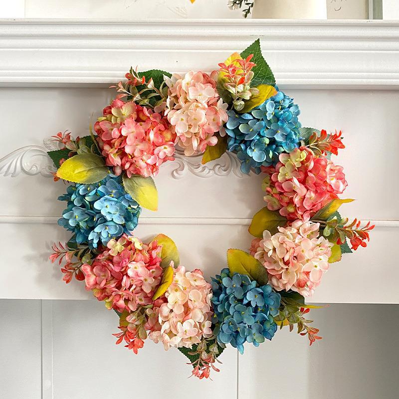 16" Blue and Pink Artificial Hydrangea Garland, Modern Farmhouse Style Silk Flower Vine for Home Decor, Weddings, and Events