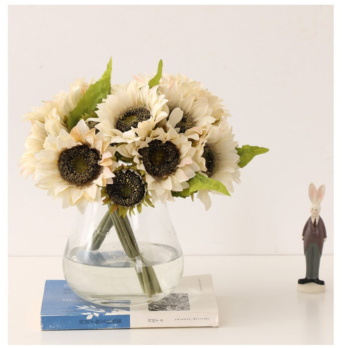Ramo de girasol a granel de 10 ", ramo de flores artificiales para boda, decoración del hogar, venta al por mayor