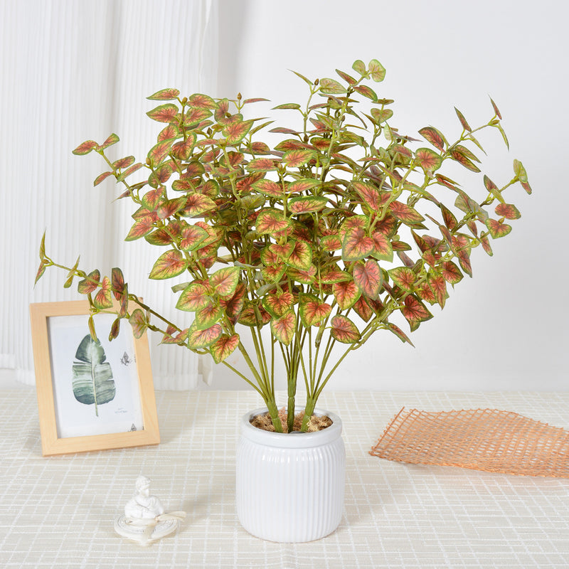 Artificial Caladium Leaf Bush, 7" Height, Silk-Like Fabric, Indoor/Outdoor Decor for Home, Office, Events