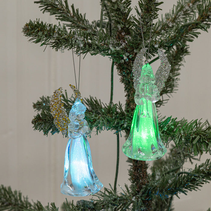 Bulk Christmas Ornaments Crystal Clear Angel with Gold Wings Xmas Tree Hanging Pendants Holiday Decor Wholesale