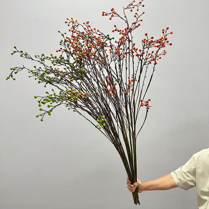 Artificial Red Berry Bush, 55" Long Faux Foam Berry Stems for Wedding Centerpieces, Home Decor, and Seasonal Displays