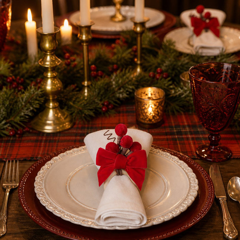 Set of 6 Velvet Napkin Rings, Christmas Holiday Table Decor, Bow Tie Napkin Holders for Holiday Parties & Dining
