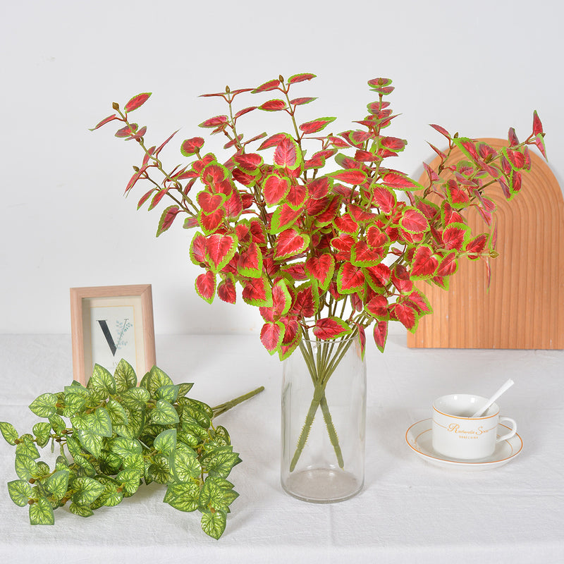 Artificial Caladium Leaf Bush, 7" Height, Silk-Like Fabric, Indoor/Outdoor Decor for Home, Office, Events