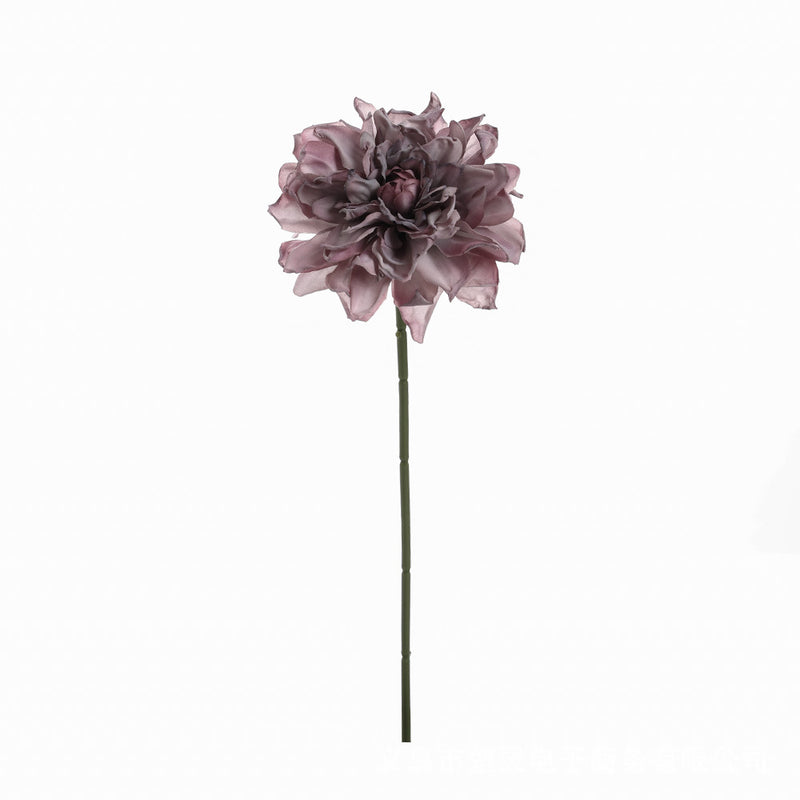 Burnt-Edge Dahlia Artificial Flower, Single Stem with 1 Bloom, Faux Silk Fabric, Wedding & Home Decor