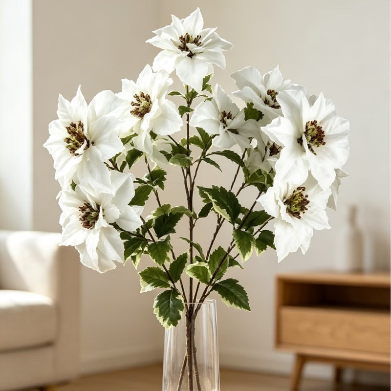 Artificial Poinsettia Bush with 12 Blooms, 18" Tall, Lifelike Silk-Like Faux Flowers for Christmas Decor, Weddings, Home & Office