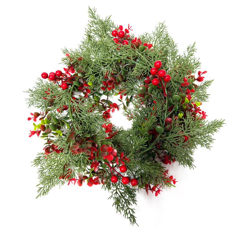 Artificial Eucalyptus Garland with Red Berries & Juniper Pine Needles, Trailing Vine, Christmas Holiday Greenery Decor