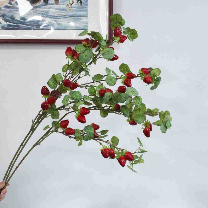 Artificial Wild Berry Bush with Strawberry-Like Fruits, 35" Tall Faux Foam Berries for Home Decor, Weddings & Events