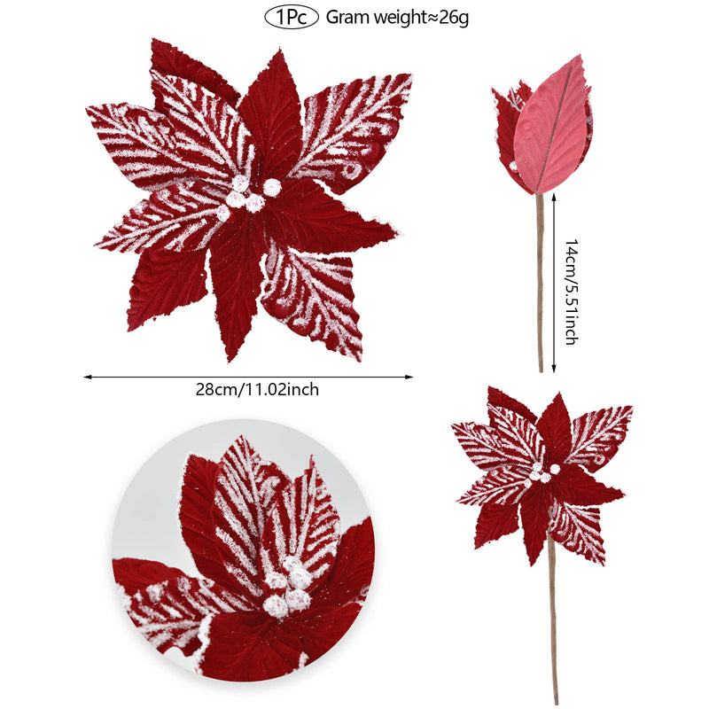 Artificial Poinsettia Christmas Flower, Single Stem with 11" Silk-Like Blooms, Holiday Decor for Home & Events