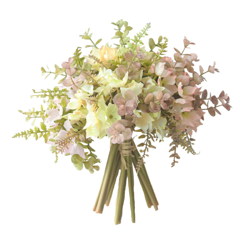 Artificial Hydrangea & Eucalyptus Bouquet, 13" Rustic Farmhouse Floral Arrangement for Weddings, Home Decor, Centerpieces