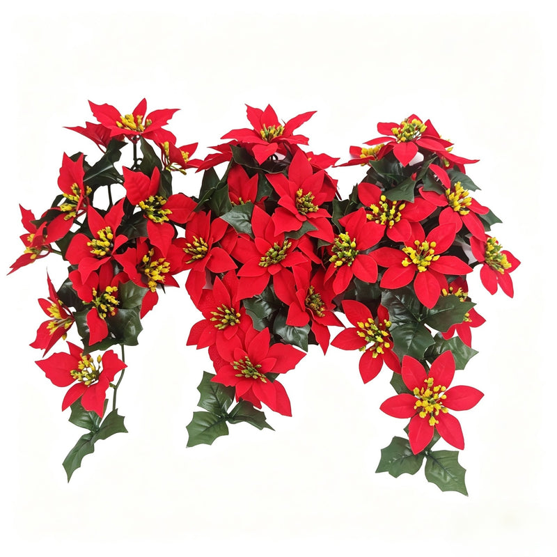 16" Artificial Poinsettia Garland with 11 Blooms, Bendable Wire Stem Christmas Holiday Decor for Walls, Doors and Banisters