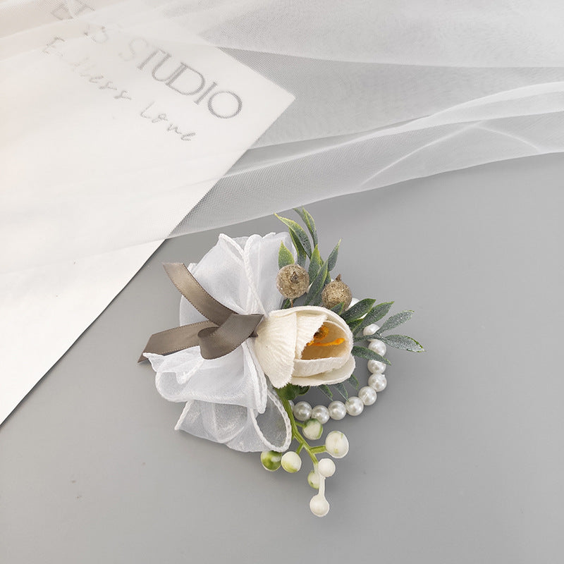 Bulk Romantic Marsala Artificial Velvet Tulips Wrist Corsage Wholesale