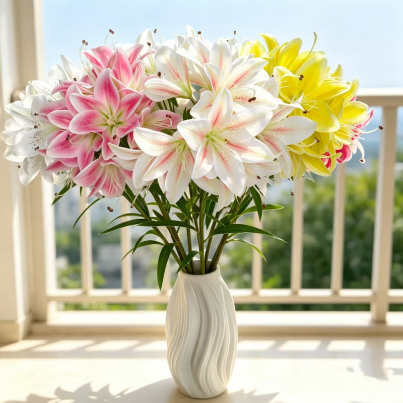 Single Stem Artificial Lily with 10 Blooms, 24" Silk-Like Faux Flowers for Weddings, Home Decor & Floral Arrangements