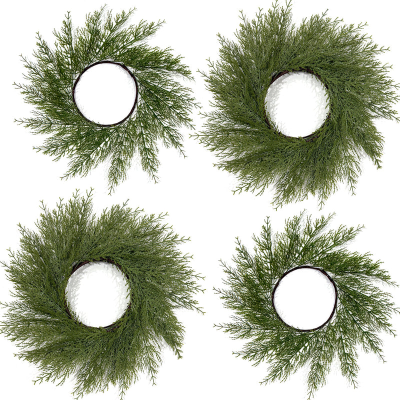 Artificial Christmas Pine Wreath Table Mats, Set of 2 Faux Cypress Greenery Centerpiece Rings, Holiday & Wedding Decor