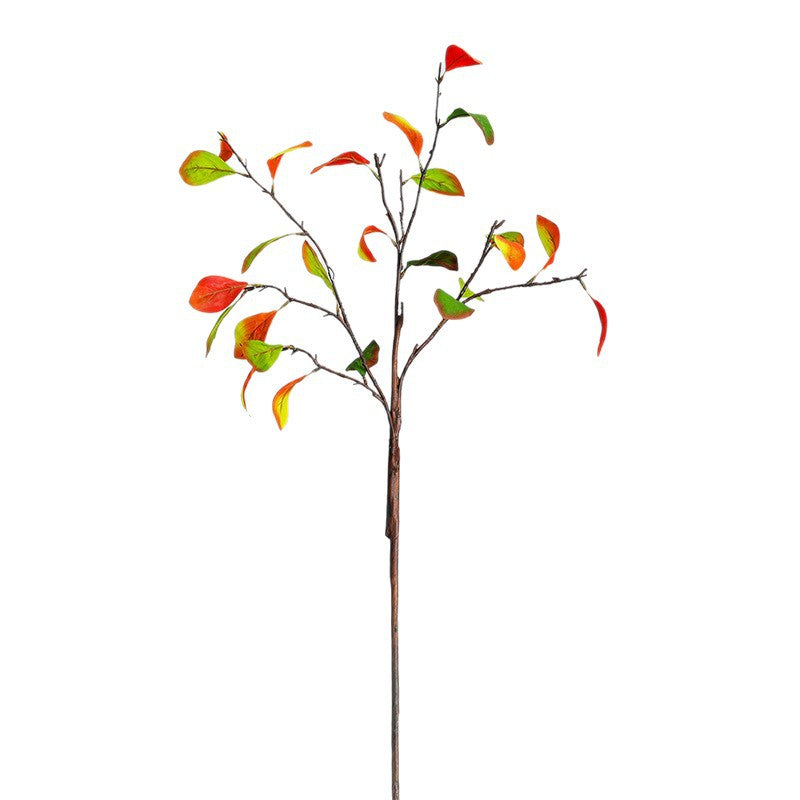 Artificial Persimmon Leaf Branch, Single Stem with 25 Silk-Like Leaves, 37" Long for Fall Home Decor, Floral Arrangements and Seasonal Displays