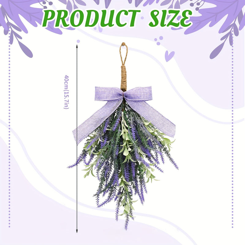 Artificial Lavender Bow Wall Hanging, Purple Faux Floral Door Swag for Home Decor, Holiday & Window Display