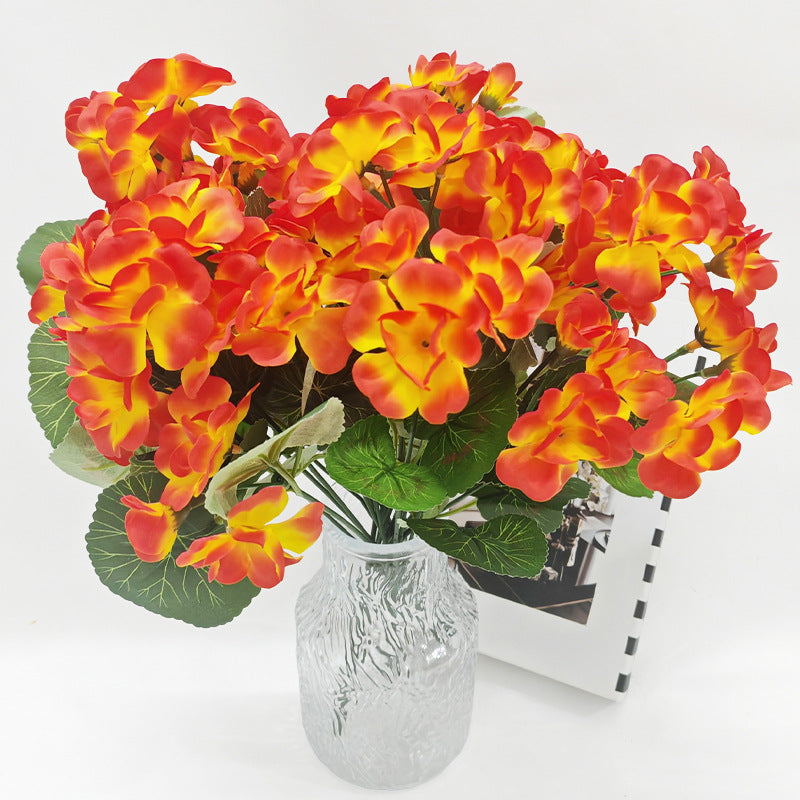 Artificial Geranium Bush with 5 Blooms, 13.4" Faux Silk Flowers for Indoor Outdoor Decor, Wedding Centerpieces, Table Arrangements