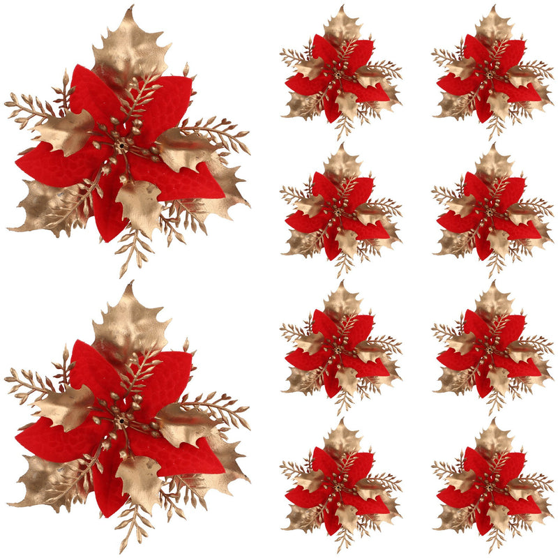 Gold Dust Glitter Flower Head, 4.5" Diameter, Silk-Like Faux Blossom for Christmas DIY Decor, Holiday Centerpieces & Floral Arrangements
