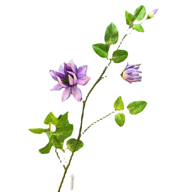 Artificial Clematis Single Stem Flower, 35" Long, 3 Blooms, Silk Material, Rustic & Luxe Theme, Perfect for Home Decor, Weddings, and Commercial Spaces
