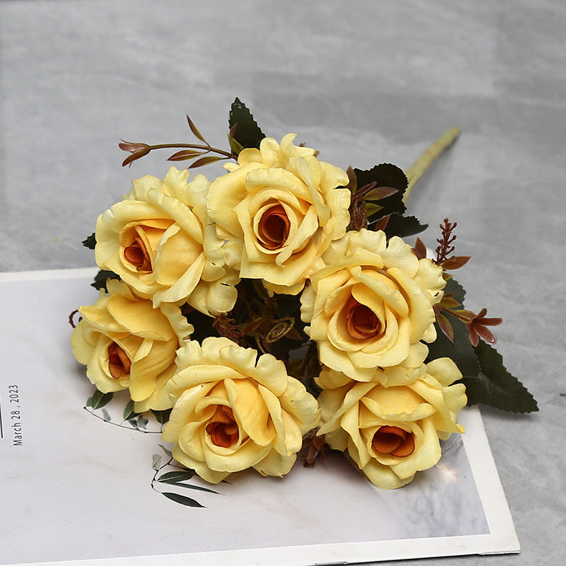 12" Autumn-Toned Rose Bush with 6 Blooms, Faux Silk Floral Arrangement for Home Decor, Weddings & Events