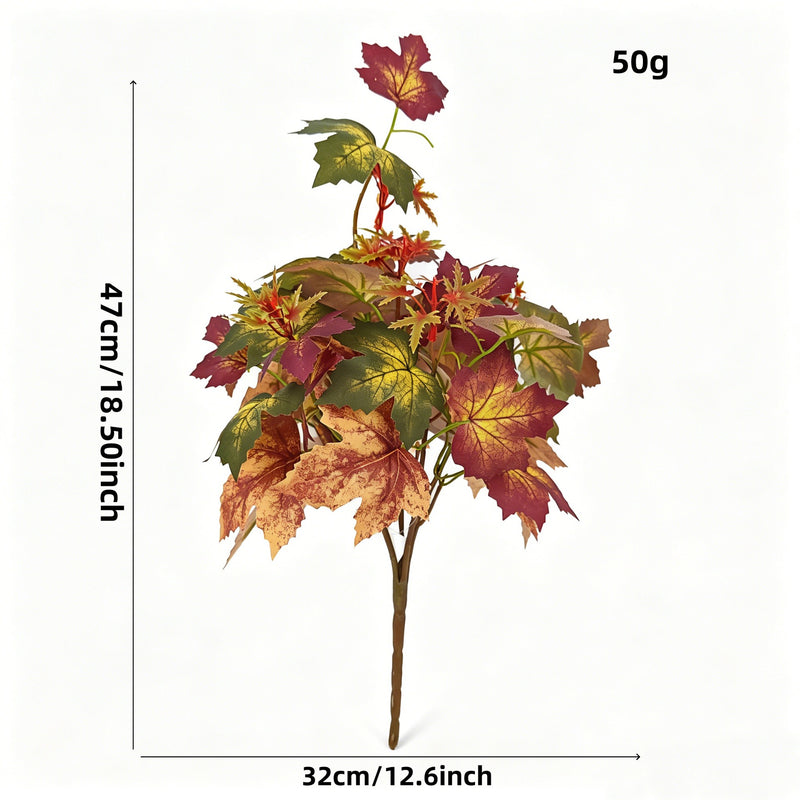 Artificial Maple Leaf Bush, 18.5" Fall Foliage Spray for Home Decor, Weddings, and Commercial Styling