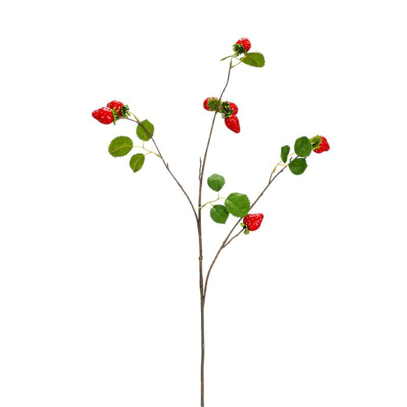 Artificial Strawberry Stem, Single Stem with 8 Berries, 28" Tall Foam Faux Fruit Branch for Home Decor & Floral Arrangements
