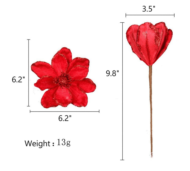 Bulk Glitter Poinsettias Artificial Christmas Flowers Arrangement Decorations for Xmas Tree Garland Rattan Accessories Wholesale