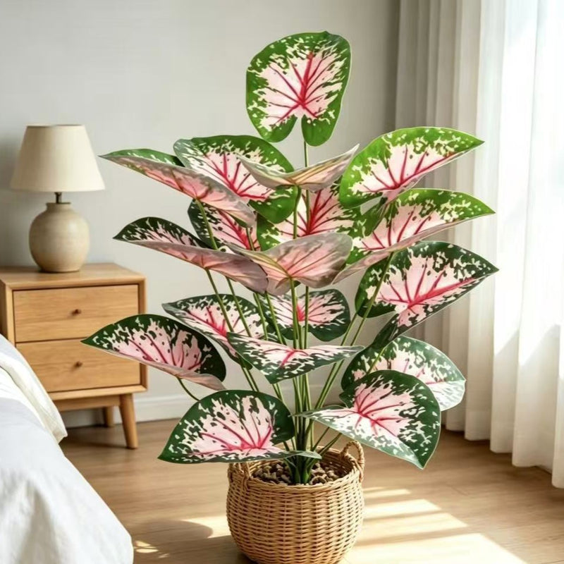 Pink Caladium Artificial Plant, 12" Tall, 21" Length, Plastic & PVC, Indoor Outdoor Decor, Wedding, Home, Office, Commercial Space