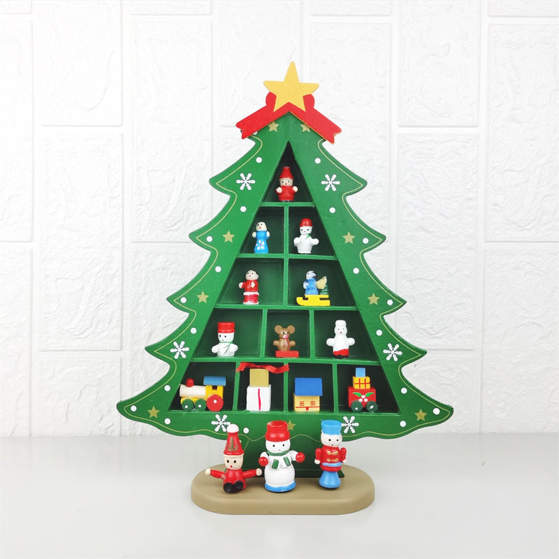 Bulk Plaid Xmas Tree with Dolls Ornaments Sets for Home Desktop Decor Wholesale