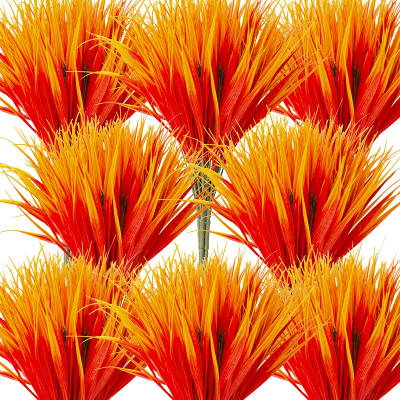 Artificial Spring Grass Bush, Set of 5 Faux Wheat Grass Stems with 7 Branches, Plastic Greenery for Wedding, Outdoor & Home Decor