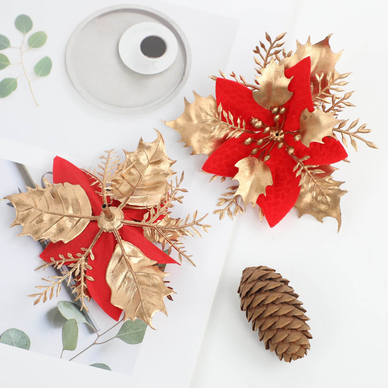 Gold Dust Glitter Flower Head, 4.5" Diameter, Silk-Like Faux Blossom for Christmas DIY Decor, Holiday Centerpieces & Floral Arrangements
