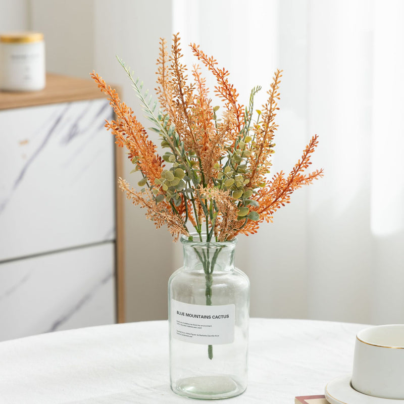 Artificial Eucalyptus & Fern Greenery Bush, Autumn Faux Foliage Stem, Mixed Material, for Vase, Wedding & Home Decor